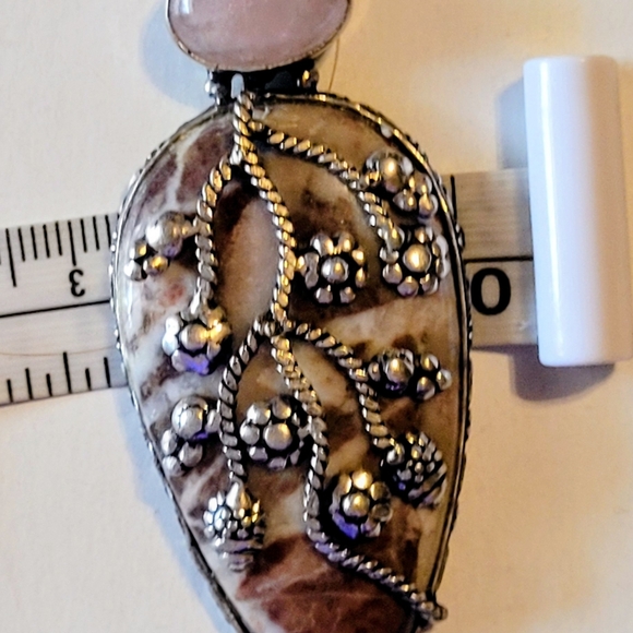 .925 Sterling Silver Rose Quarts 3" Pendant - Picture 8 of 8